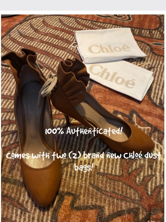 Chloe Shoes - Chloé Tan Ruffle Leather Pumps Size 9.5 & 2 New Chloé Dustbags